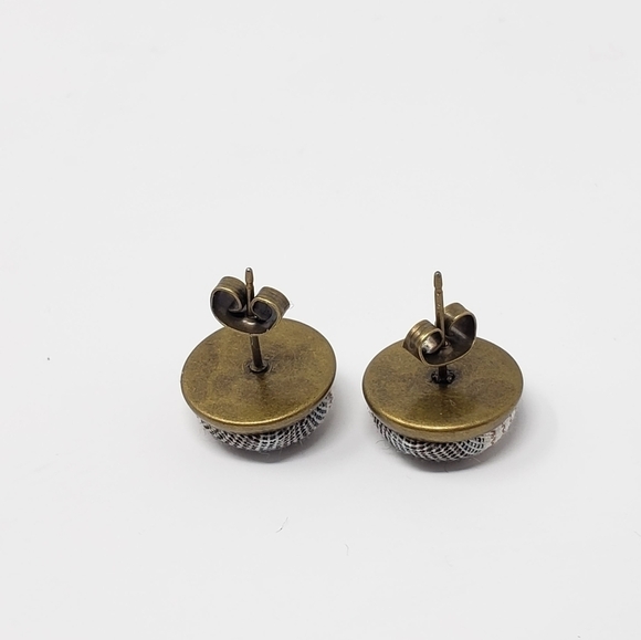 New Handmade | Upcycled Stripe Plaid Stud Earrings - Picture 3 of 4